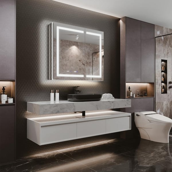 Xzkai 42 in. W x 36 in. H Rectangular LED Anti-Fog Medicine Cabinet with Mirror and USB Outlet, Nightligh