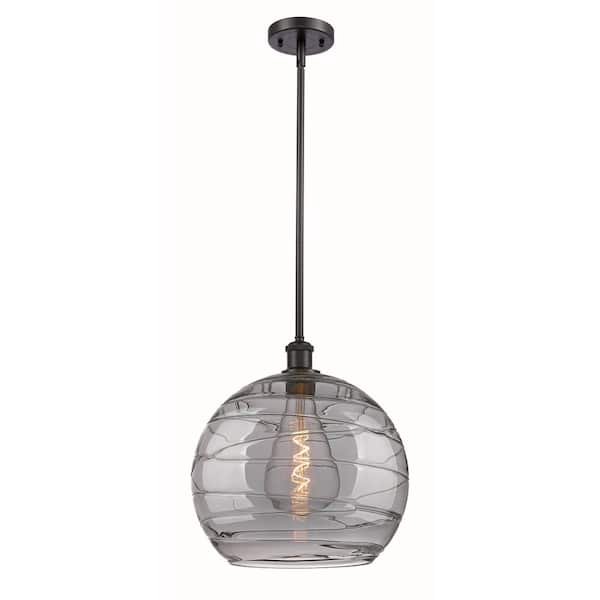 Innovations Athens Deco Swirl 100-Watt 1-Light Oil Rubbed Bronze Shaded Mini Pendant Light with Tinted Glass Shade