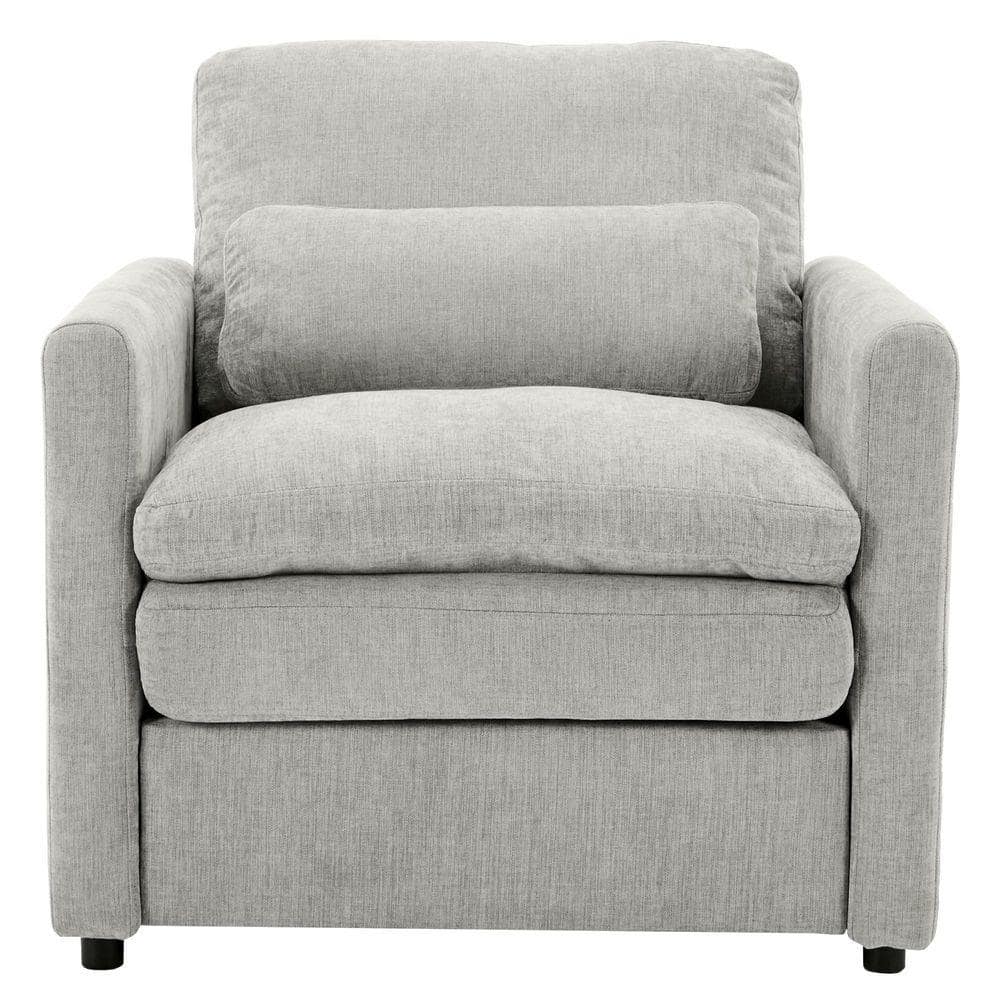 Light Gray Chenille Upholstered Rolled Armchair