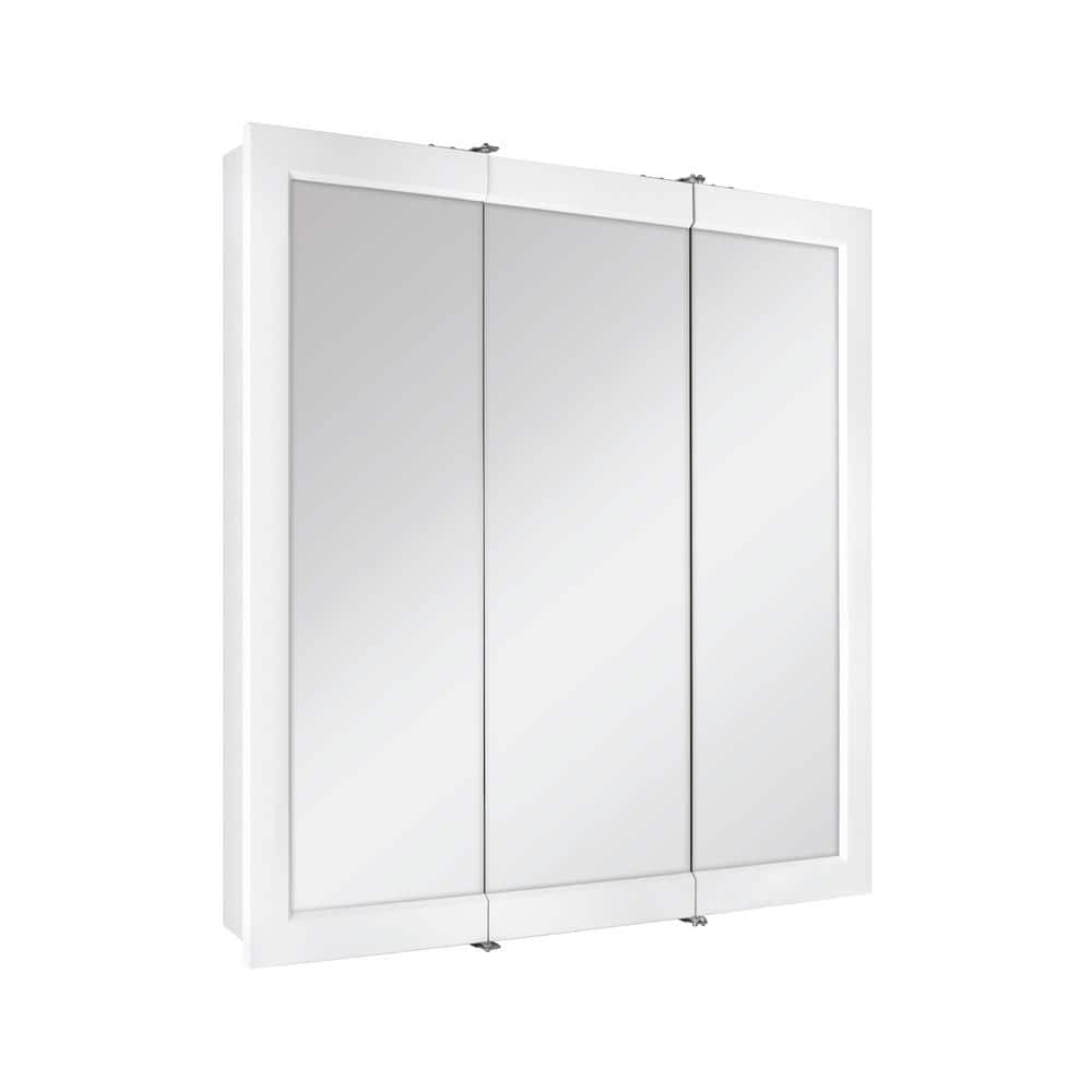 30-3/16 in. W x 29 in. H Framed Surface-Mount Tri-View Bathroom Medicine Cabinet with Mirror, White