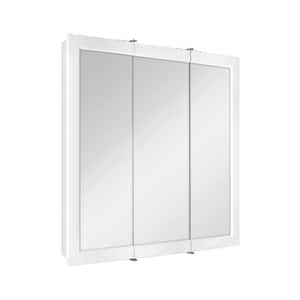 30-3/16 in. W x 29 in. H Framed Surface-Mount Tri-View Bathroom Medicine Cabinet with Mirror, White