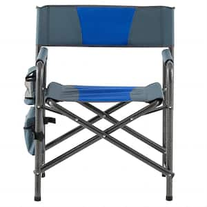 2-piece Padded Folding Outdoor Chair with Storage Pockets, Steel Lightweight Oversized Directors Chair, Blue/Grey