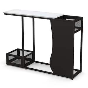 43.5 in. Black Rectangle Faux Marble Top Console Table with 2 Storage Compartments Entryway Hallway