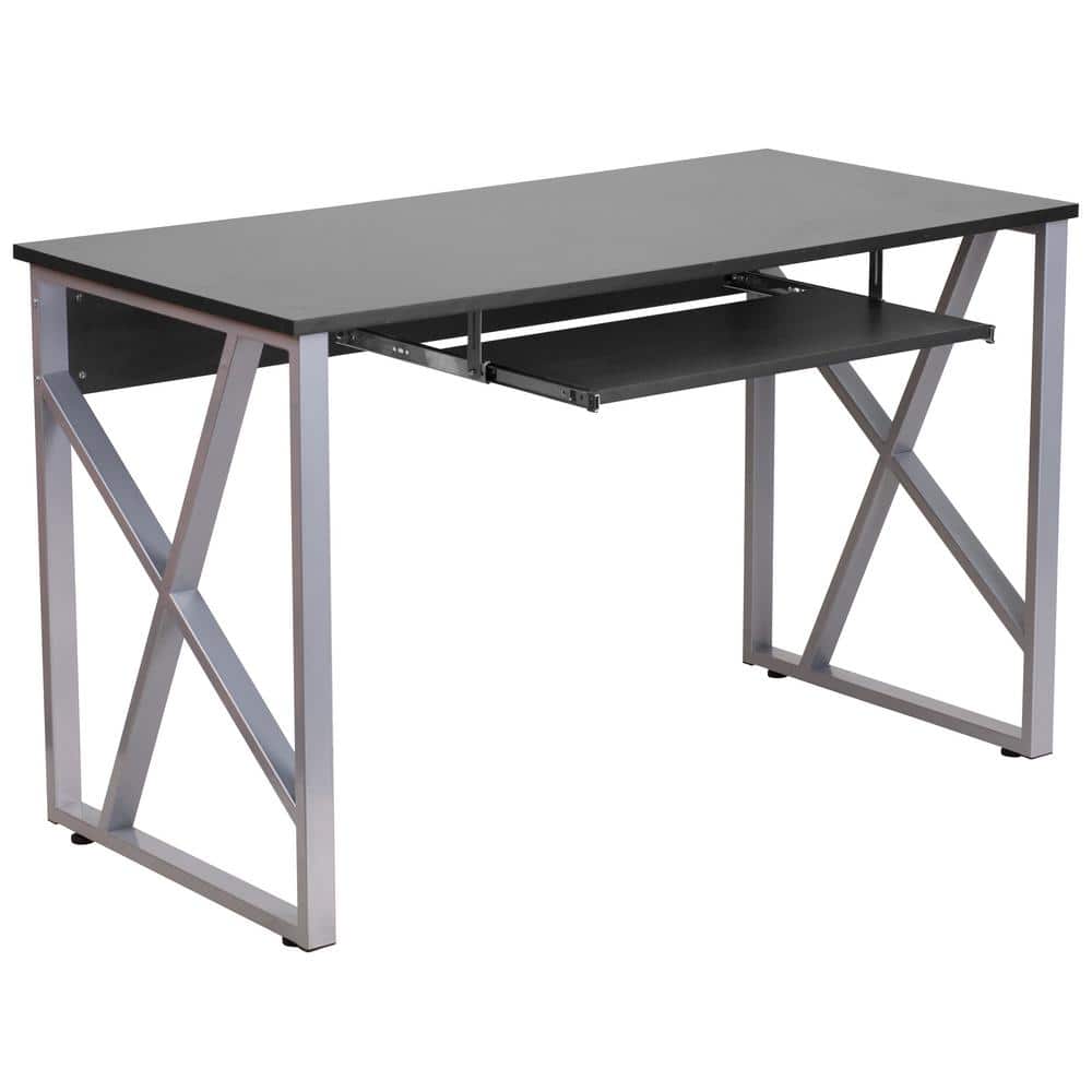47.3 in. Rectangular Black Computer Desks with Keyboard Tray