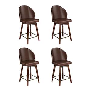 Lothar Mid-Century Modern Swivel Stool Set of 4 with Solid Wood Legs-BROWN