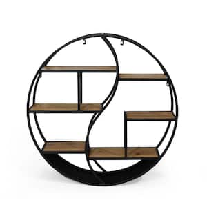 Buckthorn 6.50 in. x 34.25 in. x 34.25 in. Natural Brown and Black Floating Circular Decorative Wall Shelf