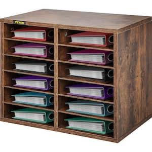 Literature Organizers, 12-Compartments Office Organization with Adjustable Shelves 20.4 in. x 12 in. x 16.1 in. Brown