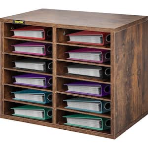Wood Literature Organizer 12 Compartments Adjustable File Sorter 19.3 in. x 12.2 in. x 16.1 in., Brown, 6 Shelves
