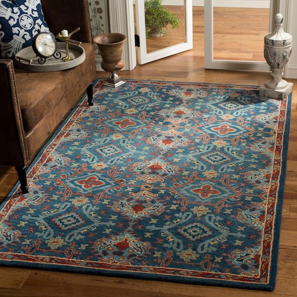 Heritage Blue/Multi 6 ft. x 6 ft. Square Border Area Rug