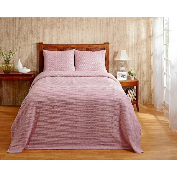 Better Trends Natick Collection in Wavy Channel Stripes Design Pink King 100% Cotton Tufted Chenille Bedspread