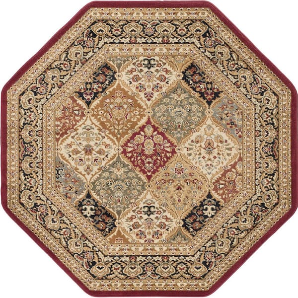 Sensation Border Red 6OCT Octagon ft. Indoor Area Rug