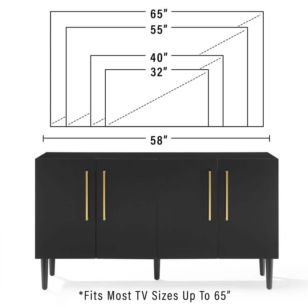Everett Matte Black Mid-Century Sideboard with Tapered Legs
