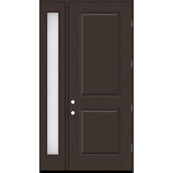 Steves & Sons Regency 53 in. x 96 in. 2P Squaretop LHOS Hickory Stain Mahogany Fiberglass Prehung Front Door w/Obscure 14in. SL 4-9/16