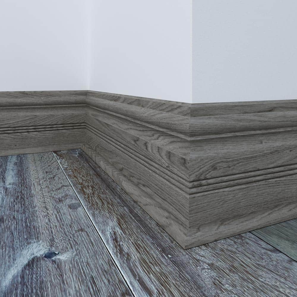 Gray Stained Wood Baseboard Moulding, 8" Length