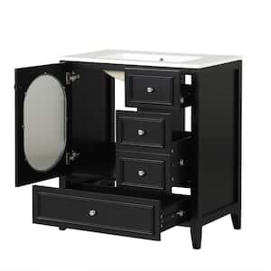 30 in. W x 18.3 in. D x 33.9 in. H Single Sink Freestanding Bath Vanity in Black with White Ceramic Top