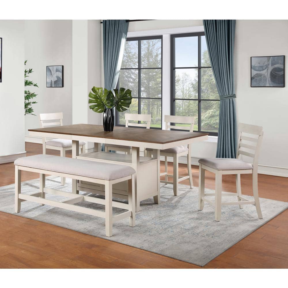 Hyland Light Brown and White 6-Piece Counter-Height Dining Set