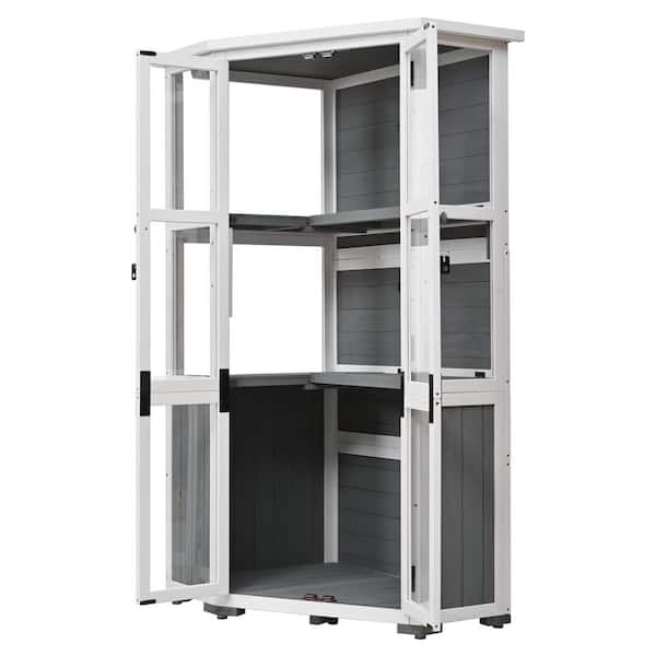Sudzendf 63 in. Garden Wood Storage Cabinet Outdoor Tool Storage Shed, with Waterproof-Roof and Lockable Door in Gray