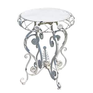 25.2 in. Tall Round Iron Accent Table in Antique White