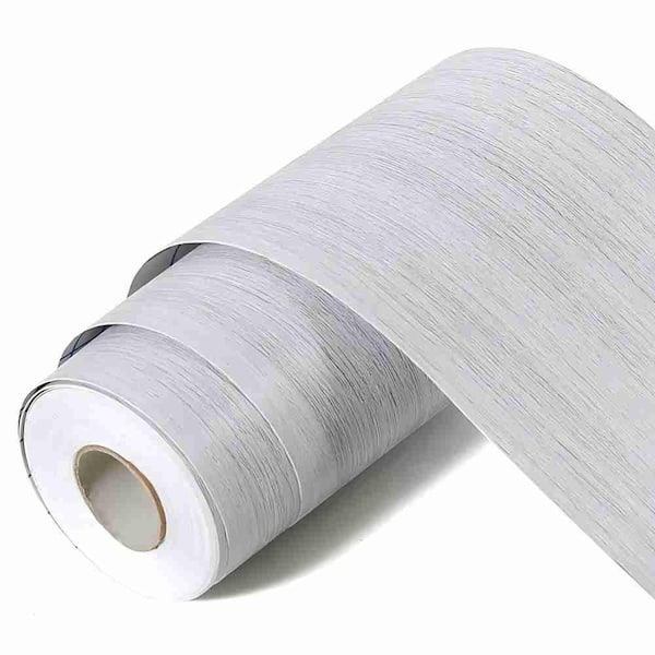 4 in. x 32.6 ft. PVC Waterproof Drywall Wood Grain Wallpaper Border for Bathroom Mirror Wall Decor, Gray