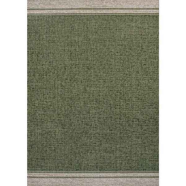 Alda Modern Minimalist Mingled Solid Green/Cream 4 ft. x 6 ft. Indoor/Outdoor Area Rug