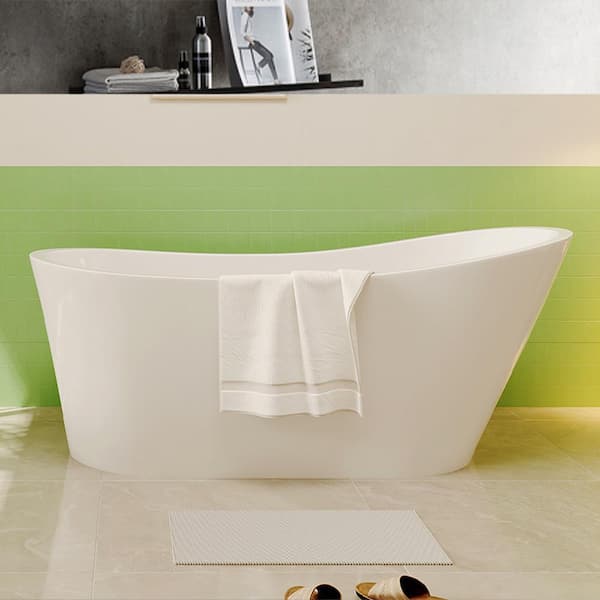 67 in. x 30 in. Acrylic Soaking Bathtub in Gloss White with Reversible Drain in Chrome