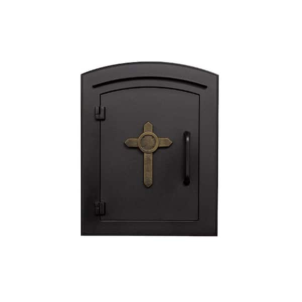 Manchester Black Column Mount Non-Locking Mailbox with Cross Logo