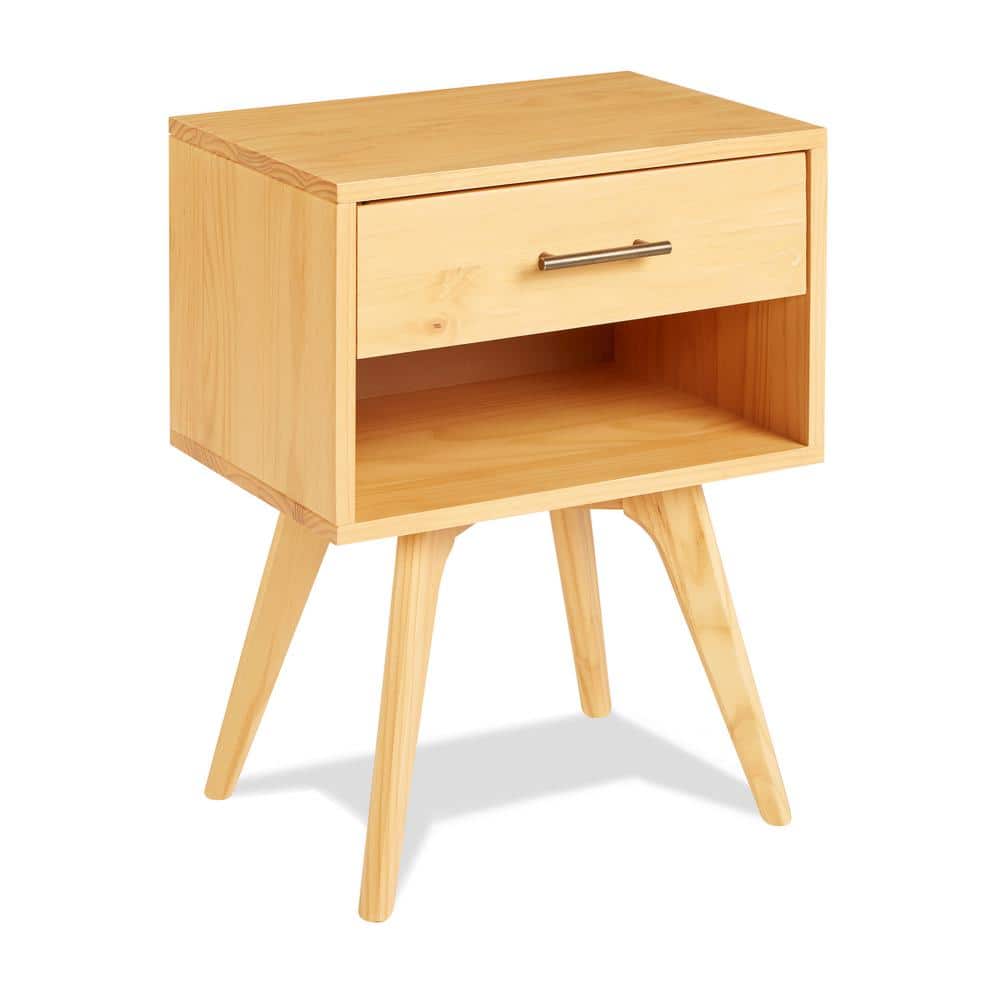 Oak Mid Century Modern Nightstand with Drawer and Shelf