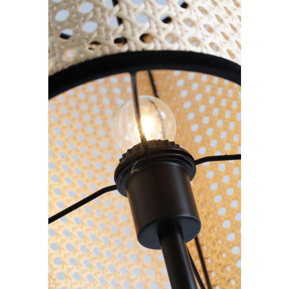 Nakuv 22'' Black Metal Table Lamp with Rattan Shade and USB Port