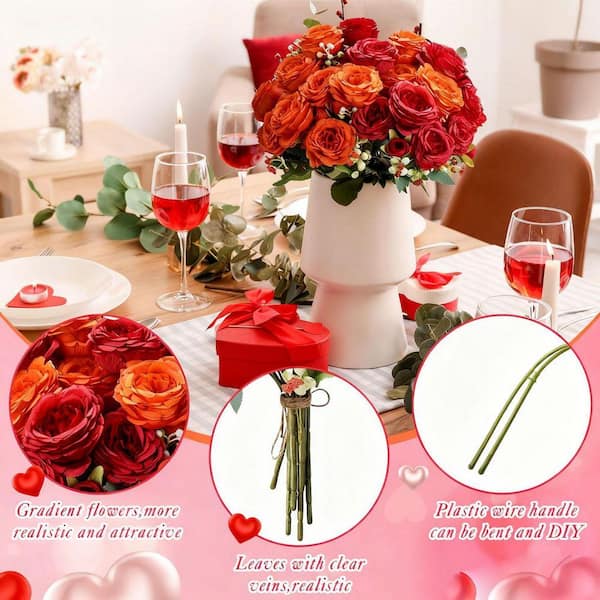 11 in. Orange Indoor Artificial Peony Flowers Fake Silk Peony
