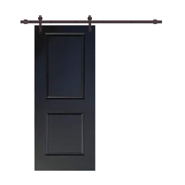 CALHOME 30 in. x 80 in. Black Painted Finished Composite MDF 2 Panel Interior Sliding Barn Door with Hardware Kit