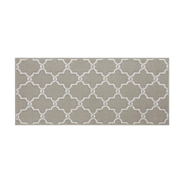 Jean Pierre Washable Non-Skid Light Grey and White 26 in. x 45 in. Geometric Accent Rug