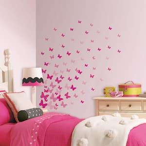 5 in. x 11.5 in. Pink Flutter Butterflies 75-Piece Peel and Stick Wall Decal