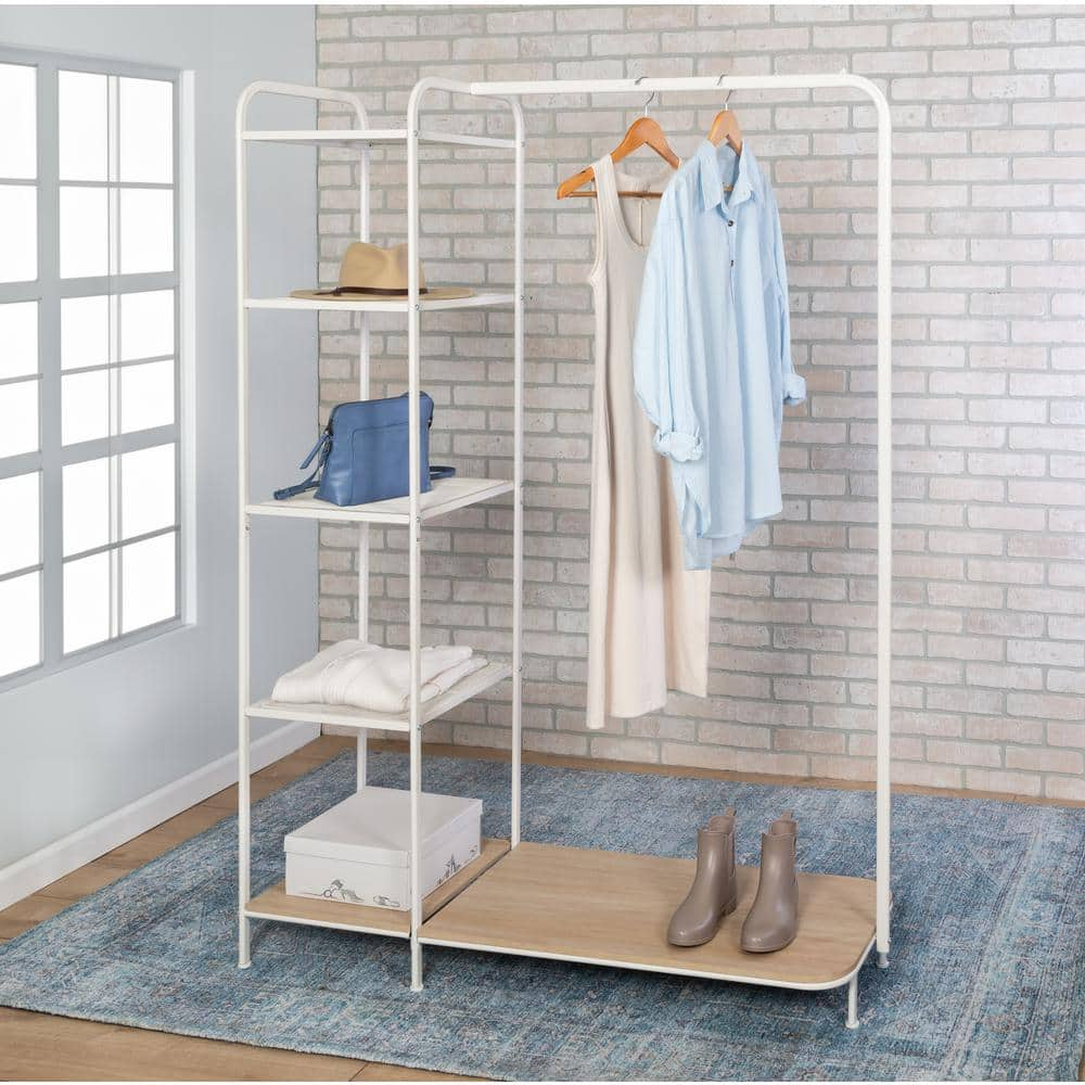 Honey Can Do White Steel Clothes Rack with Shelves and Shoe Storage 18 W x 68 H WRD 09850 The Home Depot