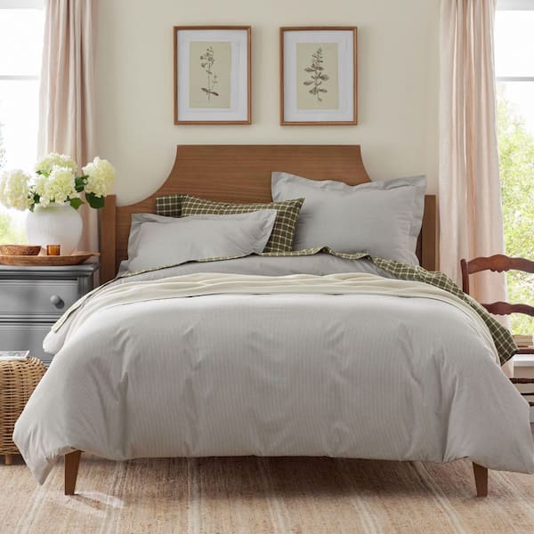 Company Cotton Stripe Yarn-Dyed Green King Cotton Duvet Cover