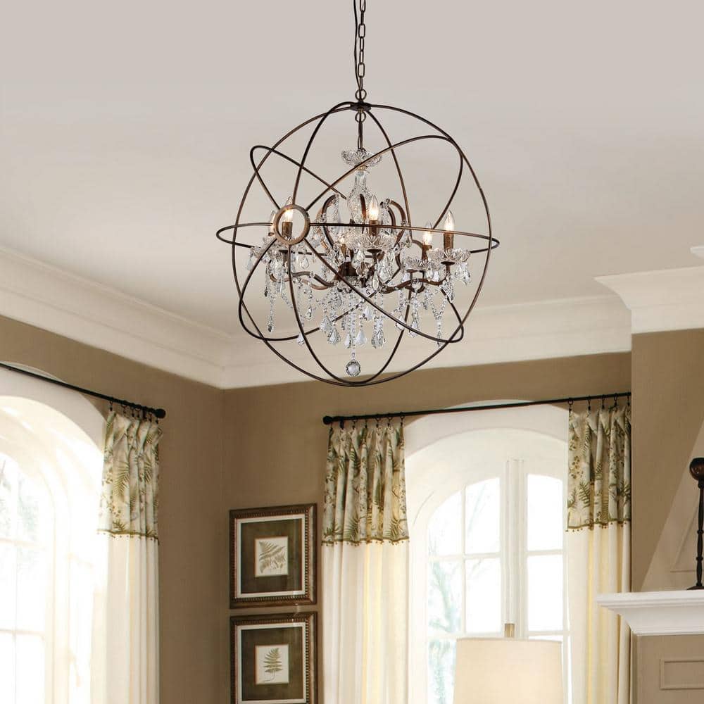 Antique Bronze Crystal Cage Chandelier 33"x23"