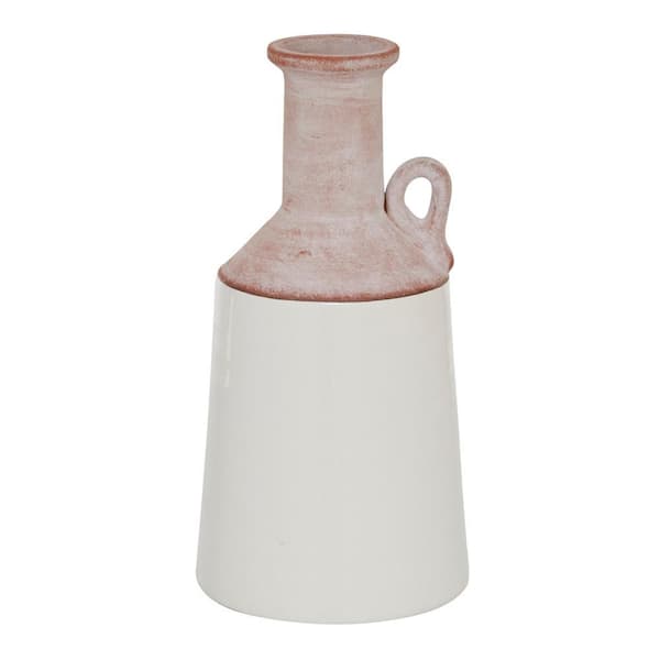Litton Lane White Ceramic Decorative Vase with Pink Accents