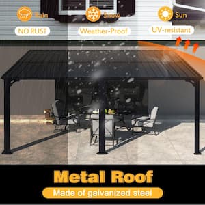 14 ft. x 10 ft. Aluminum Patio Covers With Galvanized Steel Roof Wall-Mount Gazebo Pergola, Black