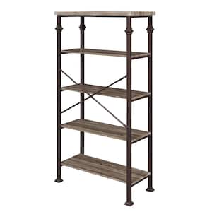 62 in. Taupe Brown MDF Shelves and Metal Frame 5-Shelf Accent Bookcase