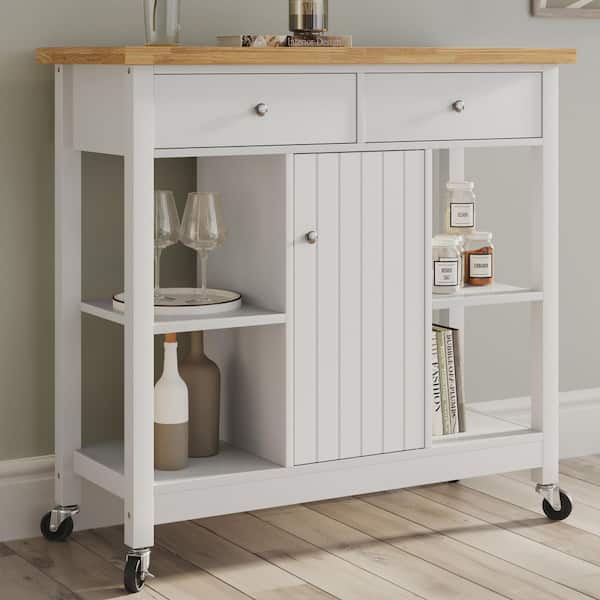 Lavish Home Wooden 17.75 in. Kitchen Island with Drawers, Rolling Cart and Locking Casters