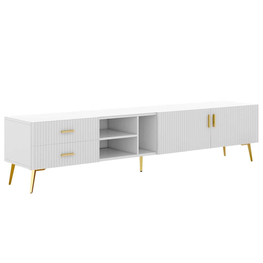 70.9 in. W x 13.8 in. D x 16.1 in. H White Linen Cabinet with TV Stand Fits TV's up to 77 in