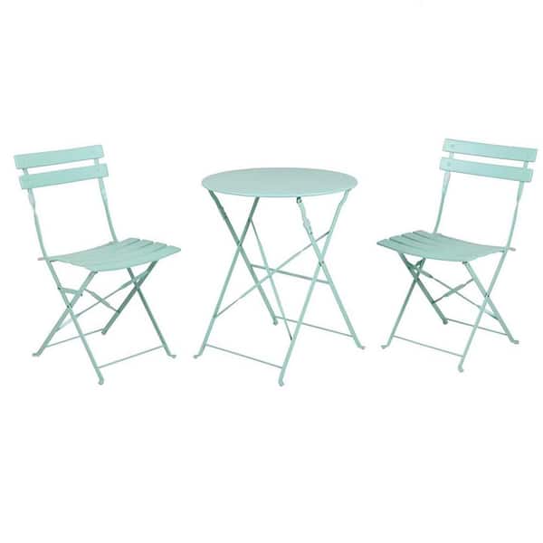 SUNRINX Mint Green 3-Piece Metal Round Outdoor Bistro Set