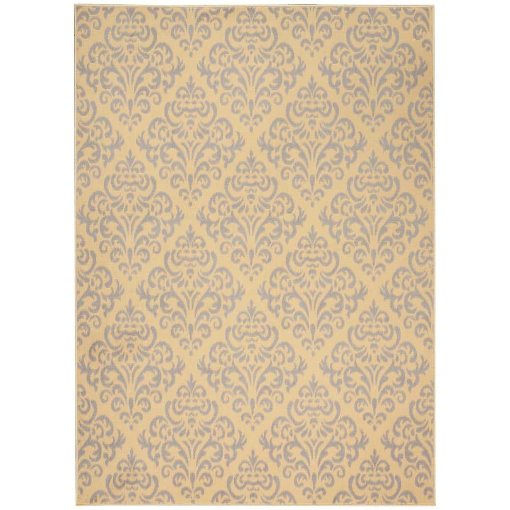 Cream and Gray Geometric Synthetic 5' x 7' Area Rug