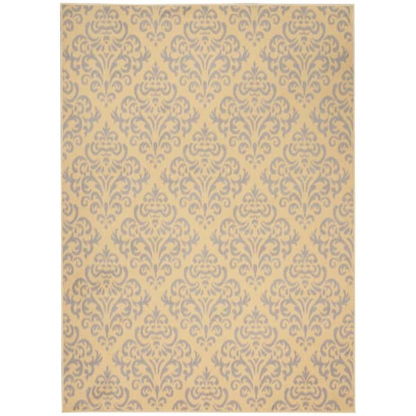 Grafix Cream 5 ft. x 7 ft. Floral Damask Transitional Area Rug