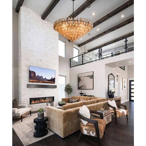 Modern Chandelier 37 in. 14-Lights Globe Black Chandelier w/ Smoky Glass, Chandelier for Dining Room, Living Room, Foyer