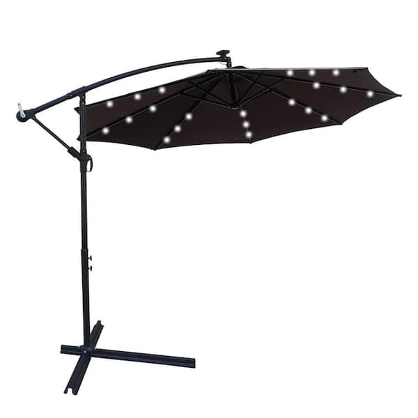 Unbranded 10 ft. Steel Market Solar Outdoor LED Lighted Sun Patio Umbrella in Chocolate