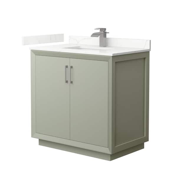 Wyndham Collection Strada 36 in. W x 22 in. D x 35 in. H Single Bath Vanity in Light Green with Giotto Quartz Top