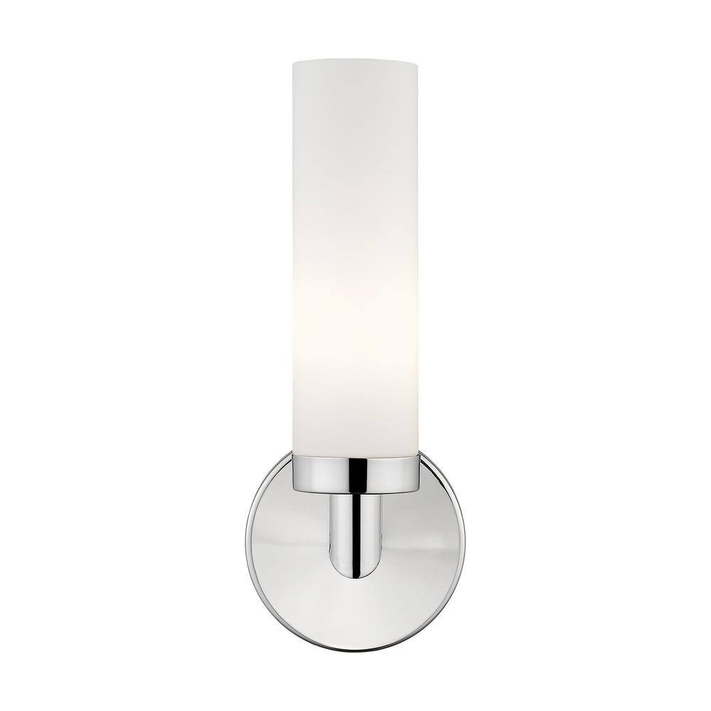 Aero Polished Chrome Direct Wired 1-Light Sconce with Satin Opal Glass