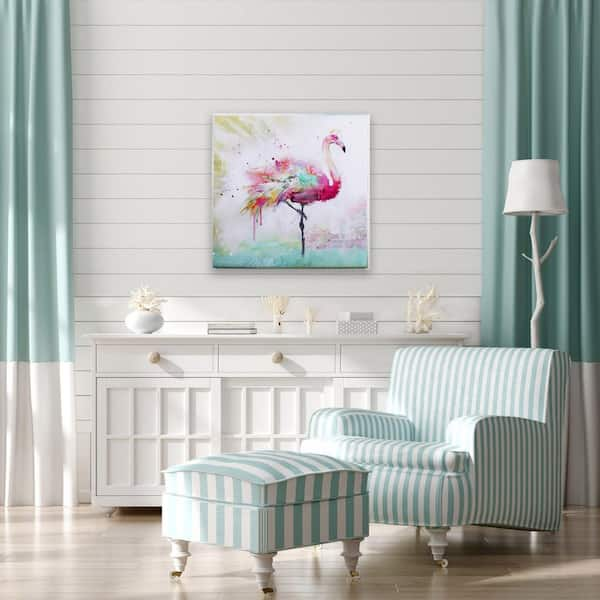 Victoria Rainbow Flamingo 2 Watercolor Canvas by Unknown Wooden Wall Art