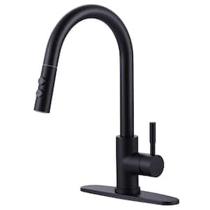 Single Handle 1.8GPM Pull Out Sprayer Kitchen Faucet Deck Plate Included in Matte Black