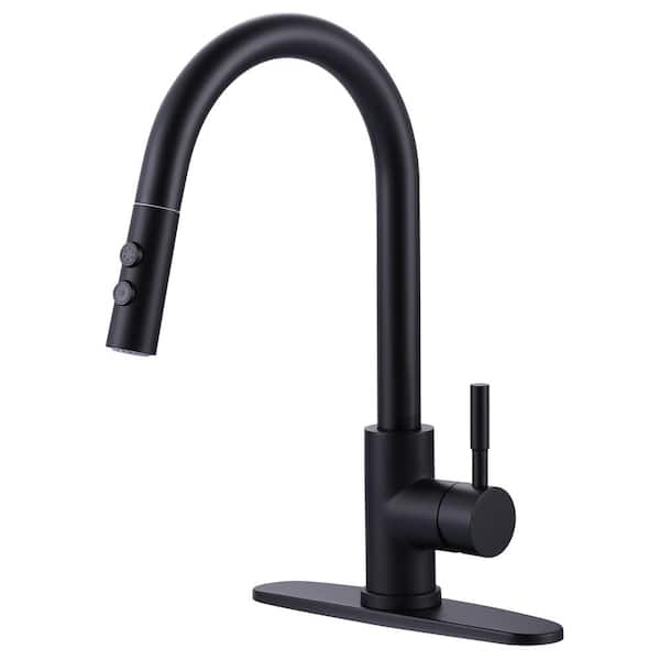 ARCORA Single Handle 1.8GPM Pull Out Sprayer Kitchen Faucet Deck Plate Included in Matte Black